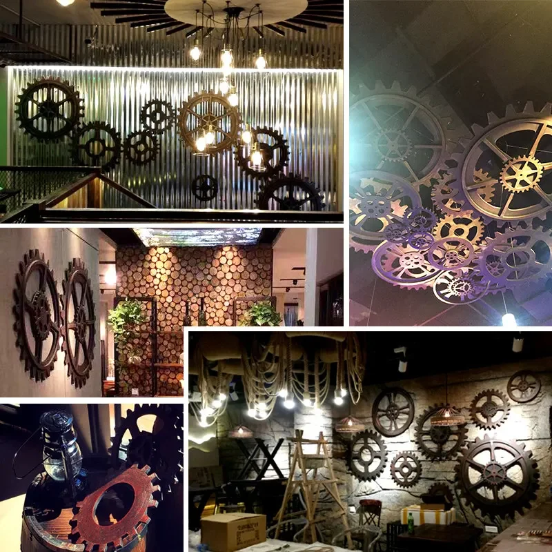 Vintage Industrial Gear Wall Decor, Rustic Bar Background Ornament for BBQ Restaurant, Creative Metal Art for Shop Wall