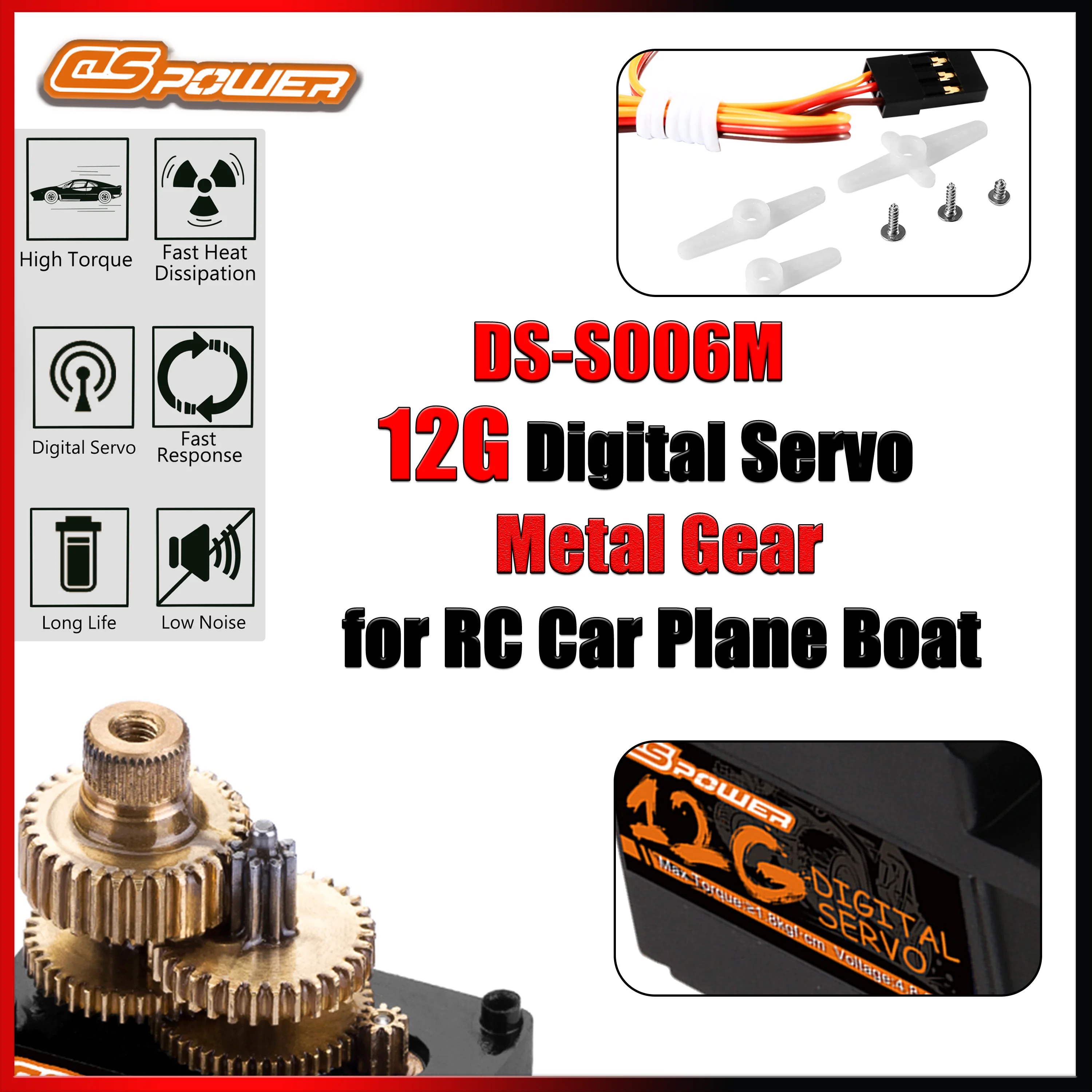 

DSpower 12g Micro Motor Metal Gear Standard Servo 4.8~6.0V for Robot Drone Helicopter Airplane FPV RC Car Boat Modle Toy Parts