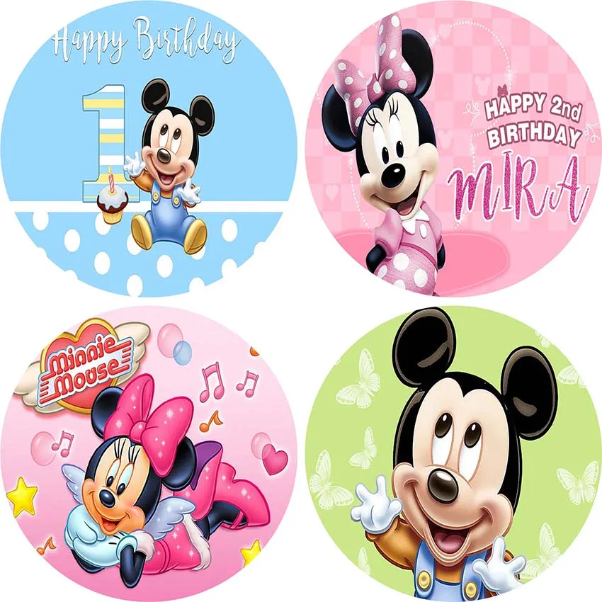 Round Circle Elastic Cover Photography Background Backdrop Mickey Mouse Minnie Baby Birthday Party Decoration Banner Photo Shoot