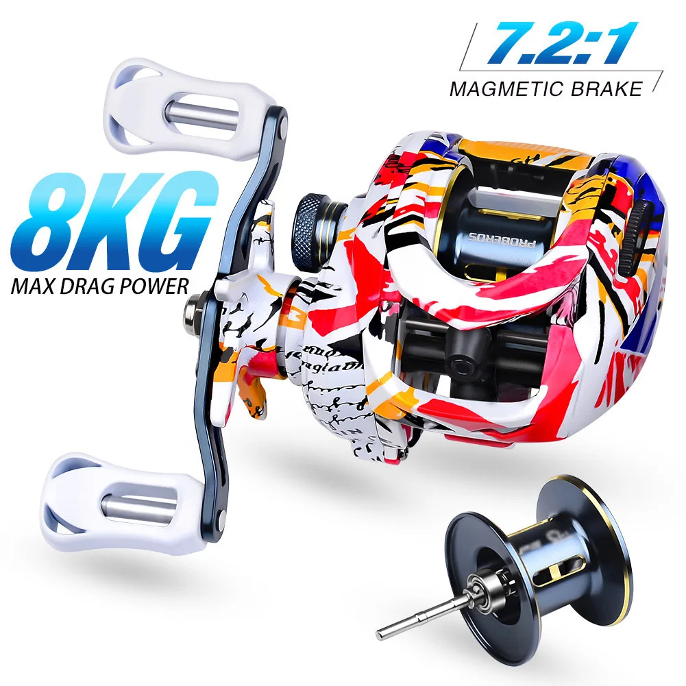 

Baitcasting Reel Fishing Tackle 5+1BB Fishing Tackle Gear Ratio 7.2:1 Reel Metal Body Right / Left Handed Gear 8KG
