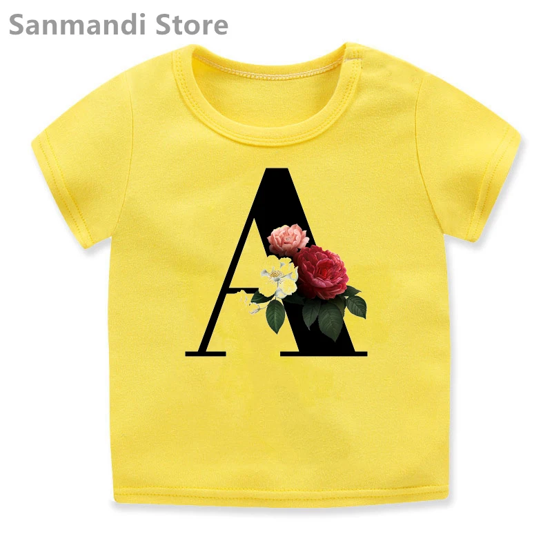 

New Arrival 2022 Cute Kids Clothes Letters 26 English Alphabe Print T Shirt Girls/Boys Harajuku Shirt Tumblr Children Clothing