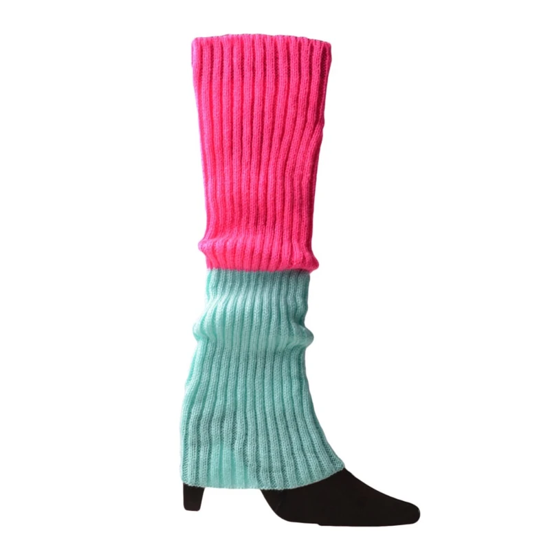 Women 80s Fluorescent Colored Knit Leg Warmers Ribbed Footless Socks Stockings Halloween Accessories