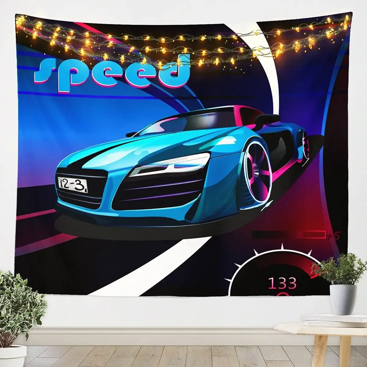 Modern Racing Car Tapestry Speeding Sports Car Tapestries Wall Hanging for Kids Boys Teens Bedroom Decor Extreme Sport Theme