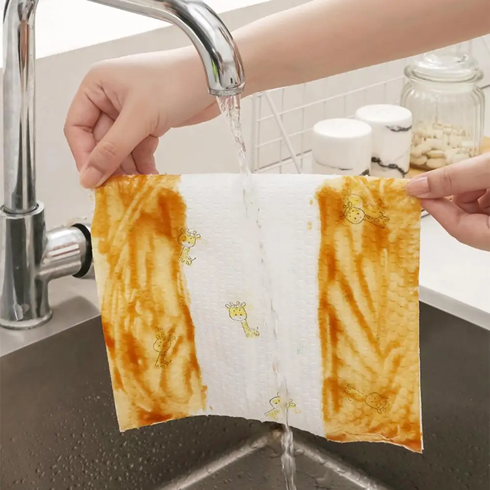 75/130Pcs Disposable Kitchen Dish Towels Random Pattern Point-Break Design Polygonal Embossing Wet Dry Use Dish Cloth