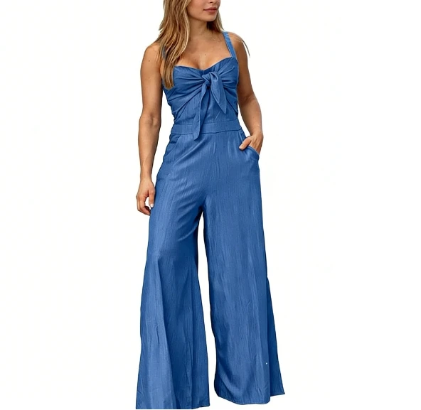 女性の夏の多用途ジャンプスーツ ソリッドカラーで実用的なポケット カジュアルな機会に実用的なアイテム