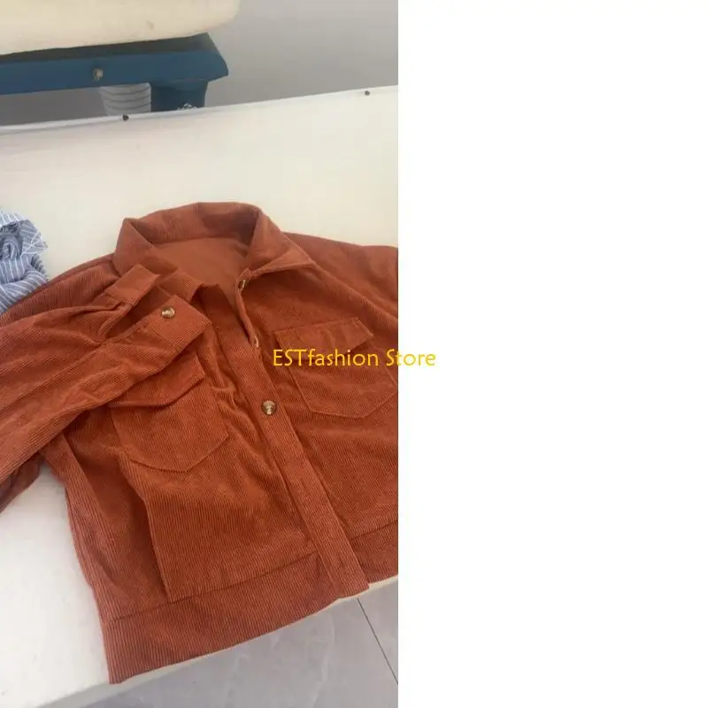 Y5GC Women's Cropped Button-Down Corduroy Cropped Casual Long Sleeve Cropped Top