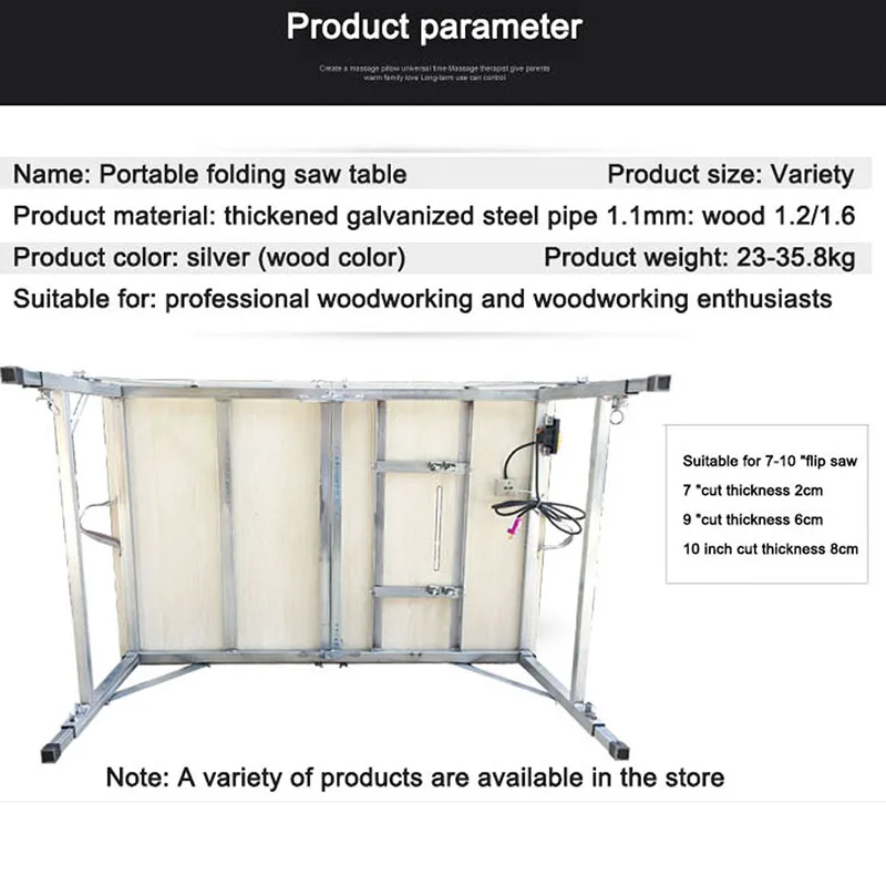 Imagem -04 - Multifuncional Folding Woodworking Table Saw Removível Telescópica Lifting Tool Carpintaria Portátil Workbench Faça Você Mesmo em 1.2x0.8m