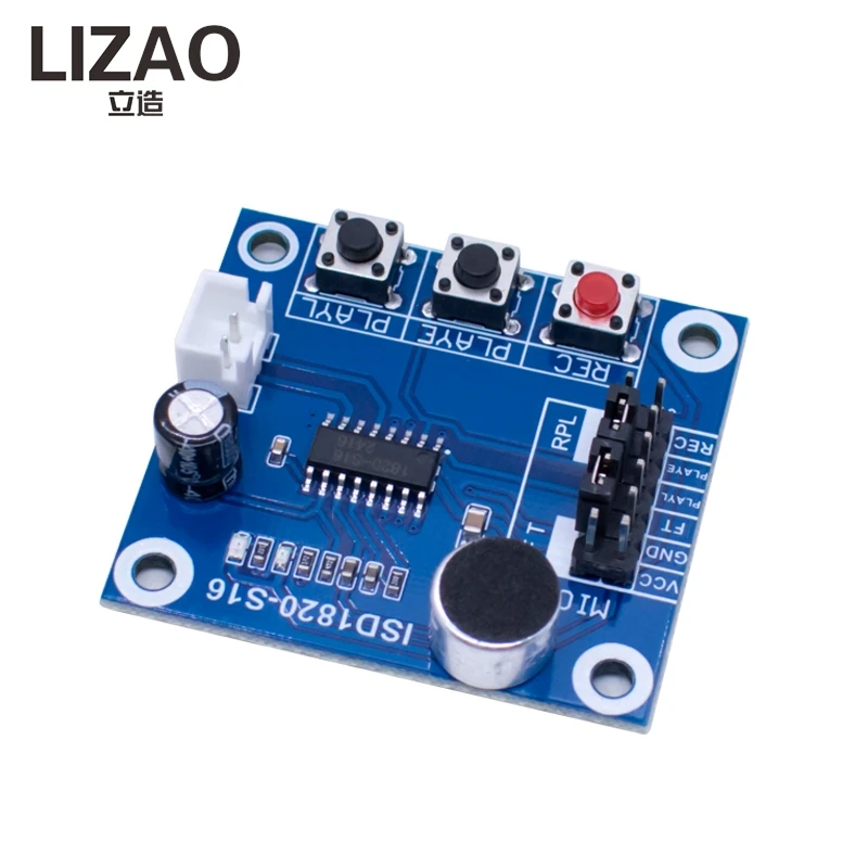 ISD1820 Voice Recording Module, Audio Recorder Board with Microphone + 8Ω 0.5W Speaker for DIY Voice Projects