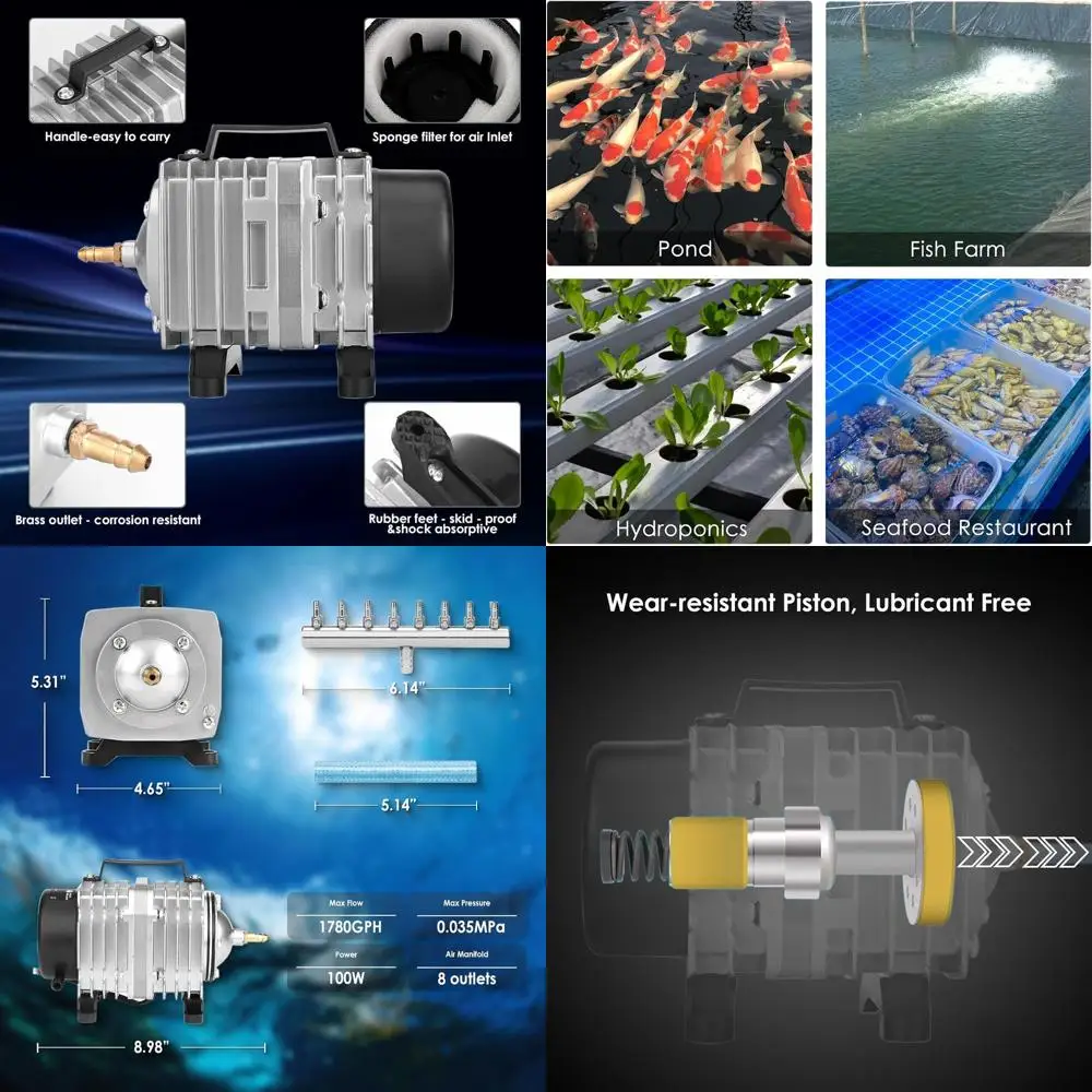 

Коммерческий воздушный компрессор на 8 выходов с корпусом для аквариумов, прудов и гидропоники - 1780 GPH, 100 Вт