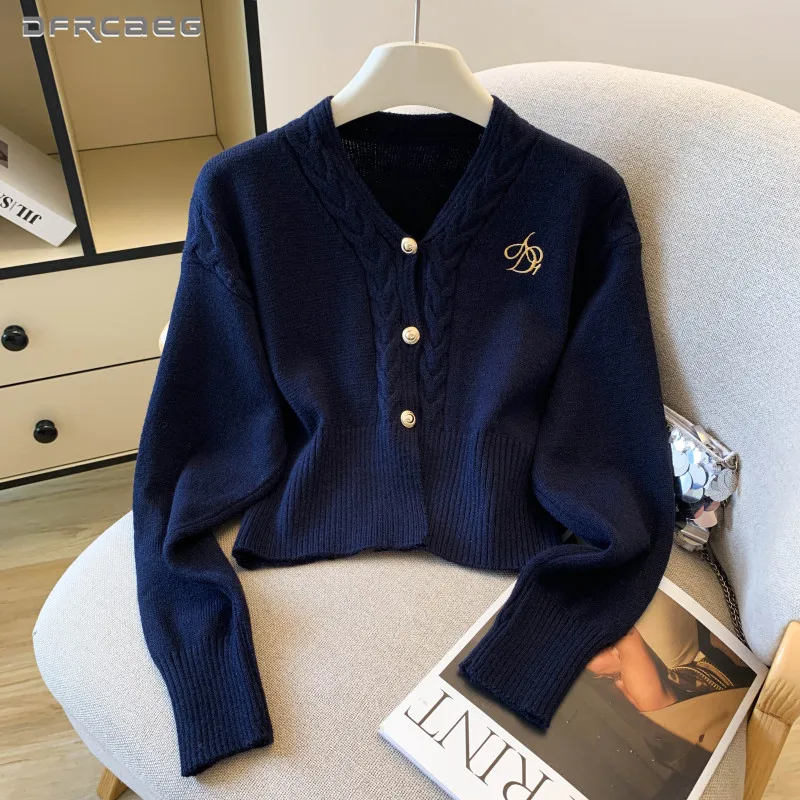 

College Style Sexy V-Neck Cardigan Sweater For Women Autumn Winter Long Sleeve Sweet Knitted Tops Ladies