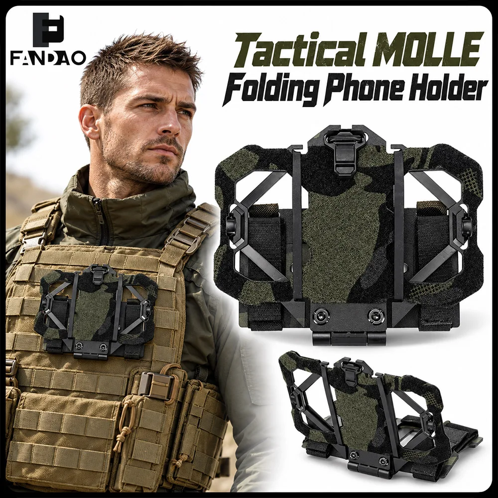 Tactical MOLLE Folding Phone Holder Navigation Panel Adjustable Chest Mount Smartphone Bracket for Airsoft Hunting Outdoor Vest