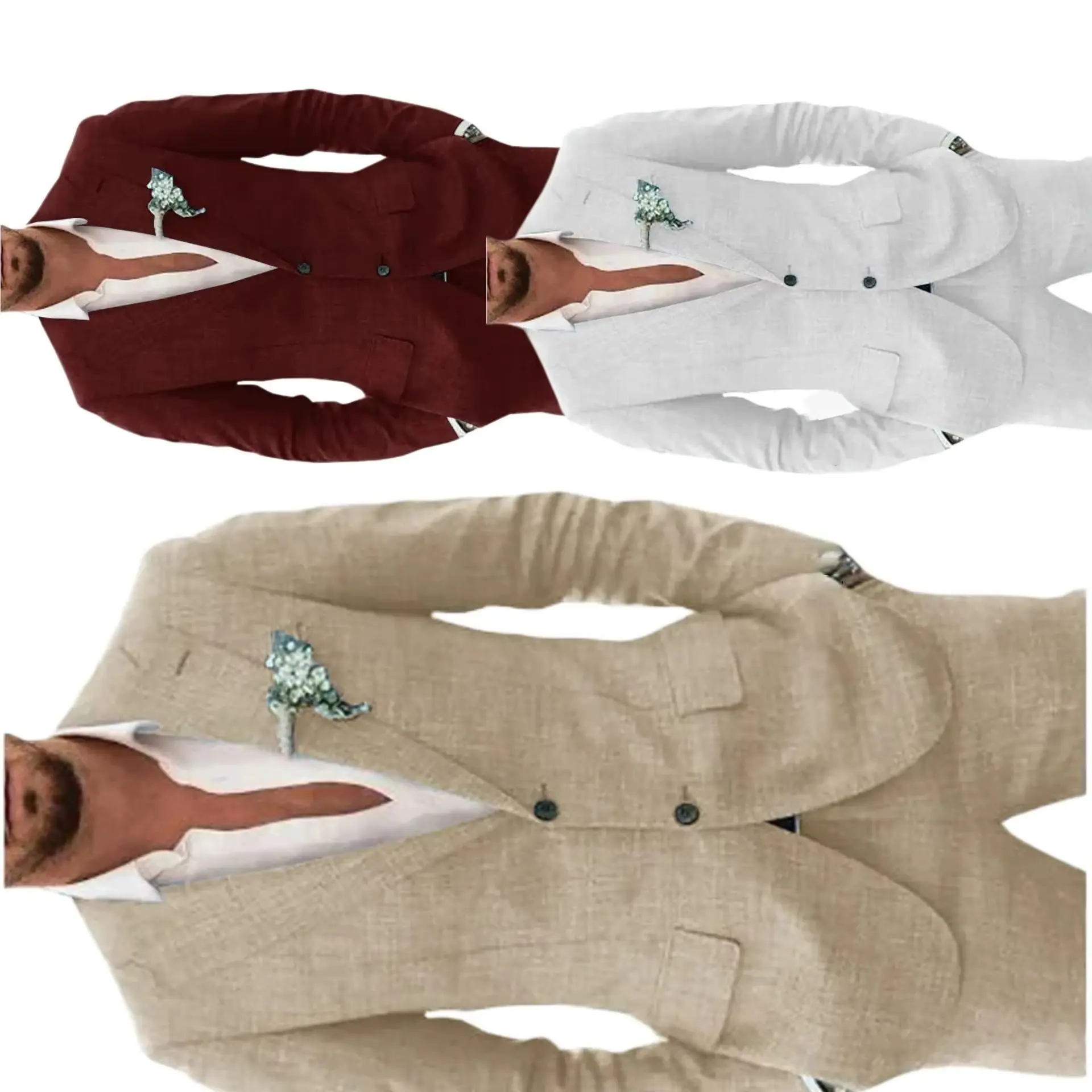 2026 Men's 2-Piece Linen Blazer And Pants Set Tailored Designer Suit with Pocket Office Evening Party Wear