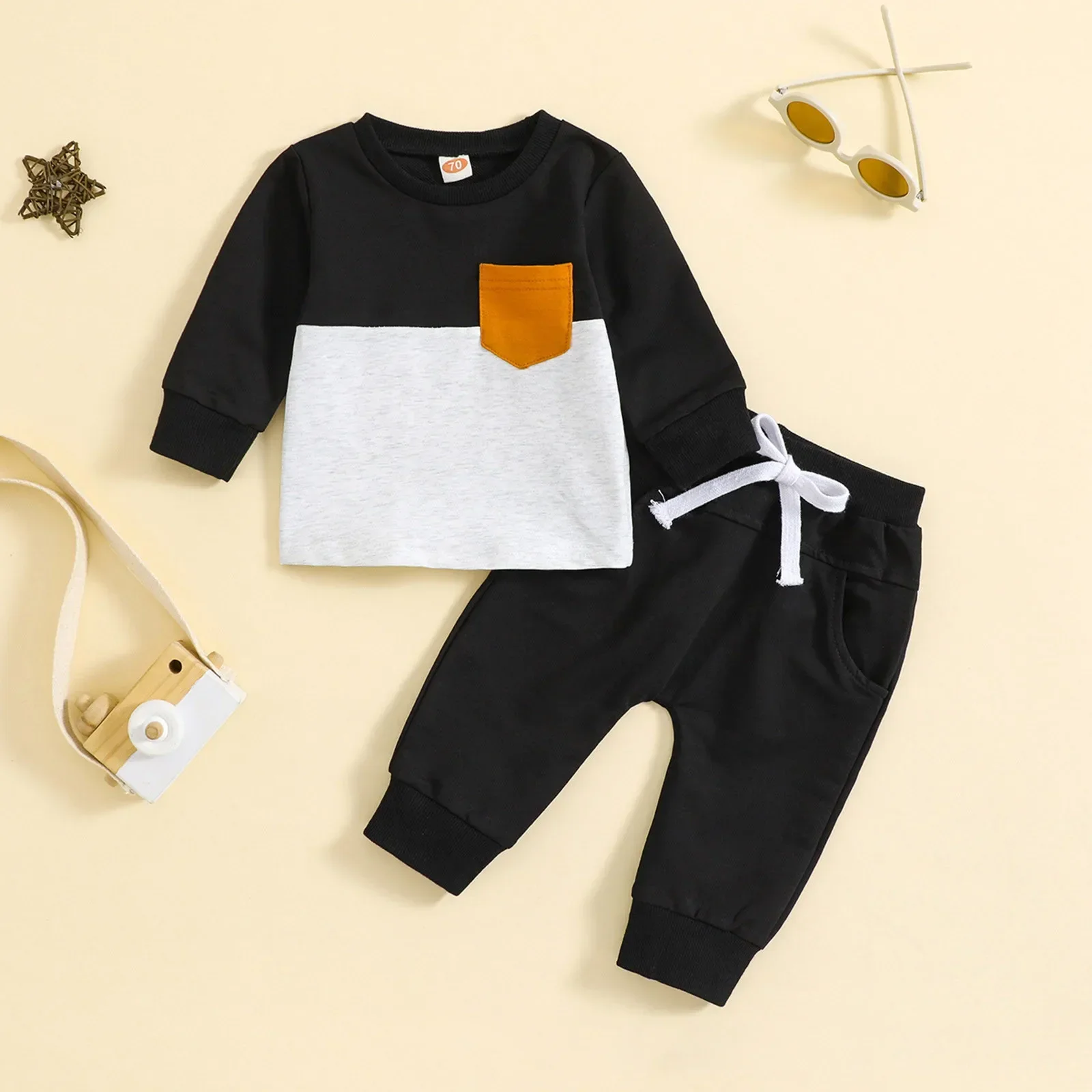 Toddler Baby Boys Clothes Sets Color Block Long Sleeve Sweatshirt 1 2  3 Years Pullover Tops+Joggers Pants 2 Pieces Outfit Sets