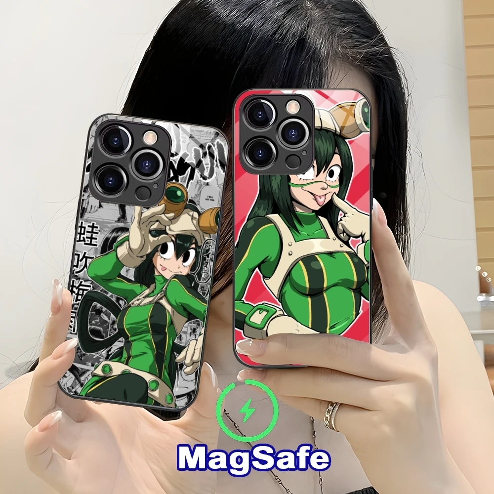 Hero Tsuyu Asui Froppy Cell Phone Case for iPhone 16 15 14 13 12 11 Pro Max Plus Mini MagSafe Wireless Charging Glass Cover