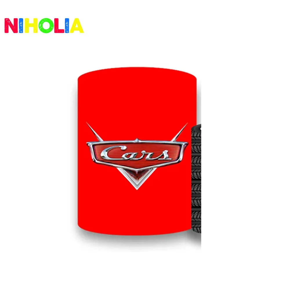 Disney McQueen Car Round Backdrop Kids Birthday Party Cylinder Covers Baby Shower Decoration Background For Cake Table