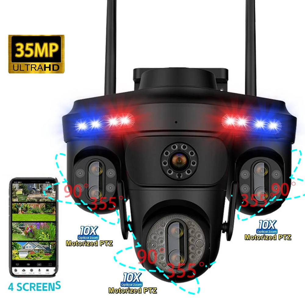 

35MP 7 Lens 4 Screens Wifi IP Camera 3PTZ 30X Optical Zoom Outdoor Wifi IP CCTV Security Network Wireless Cameras Surveillance