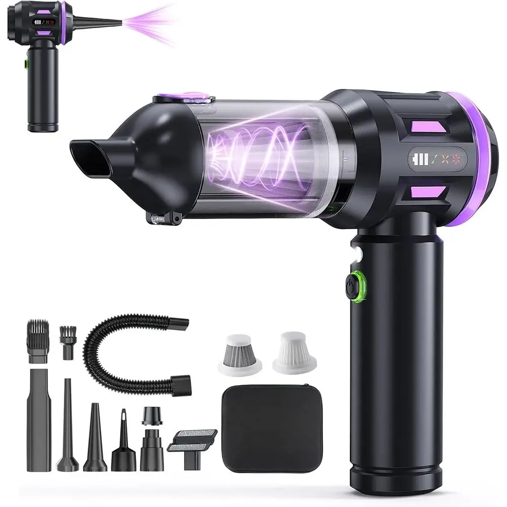 

22000PA High Power Cordless Handheld Vacuum & Car Vacuum Cleaner, 4-in-1 Air Duster & Iator with Brushless Motor, USB-C Charging