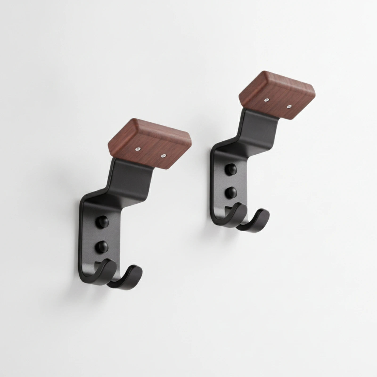 2 Pieces Wall-Mounted Helmet Rack with Hooks Space-Saving Carbon Steel Helmet Rack with Wood Top Sturdy Long-Lasting