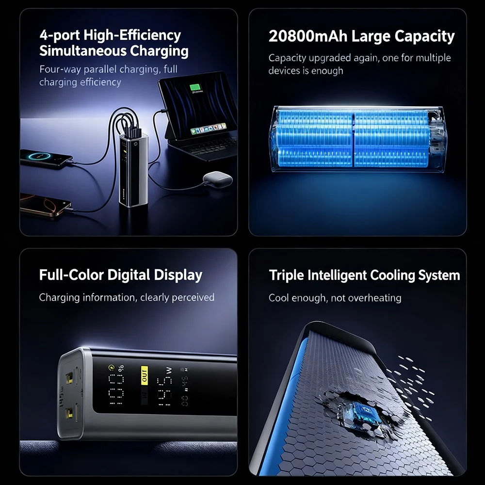 Baseus 145W Power Bank 20800mAh PD 100W Fast Charging with Smart
