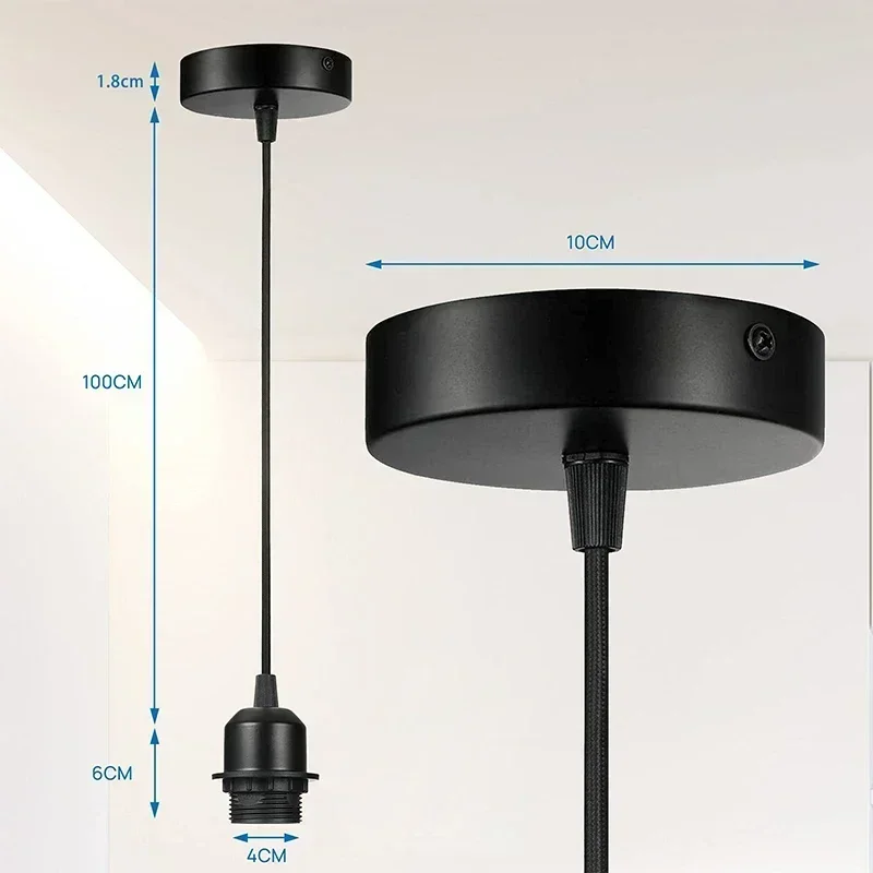 Imagem -03 - Suporte de Suspensão Vintage E27 com 1m 1.5m Preto Branco Pendurado Fio Lâmpada do Teto Soquete Base para Luzes Pingente Lustre