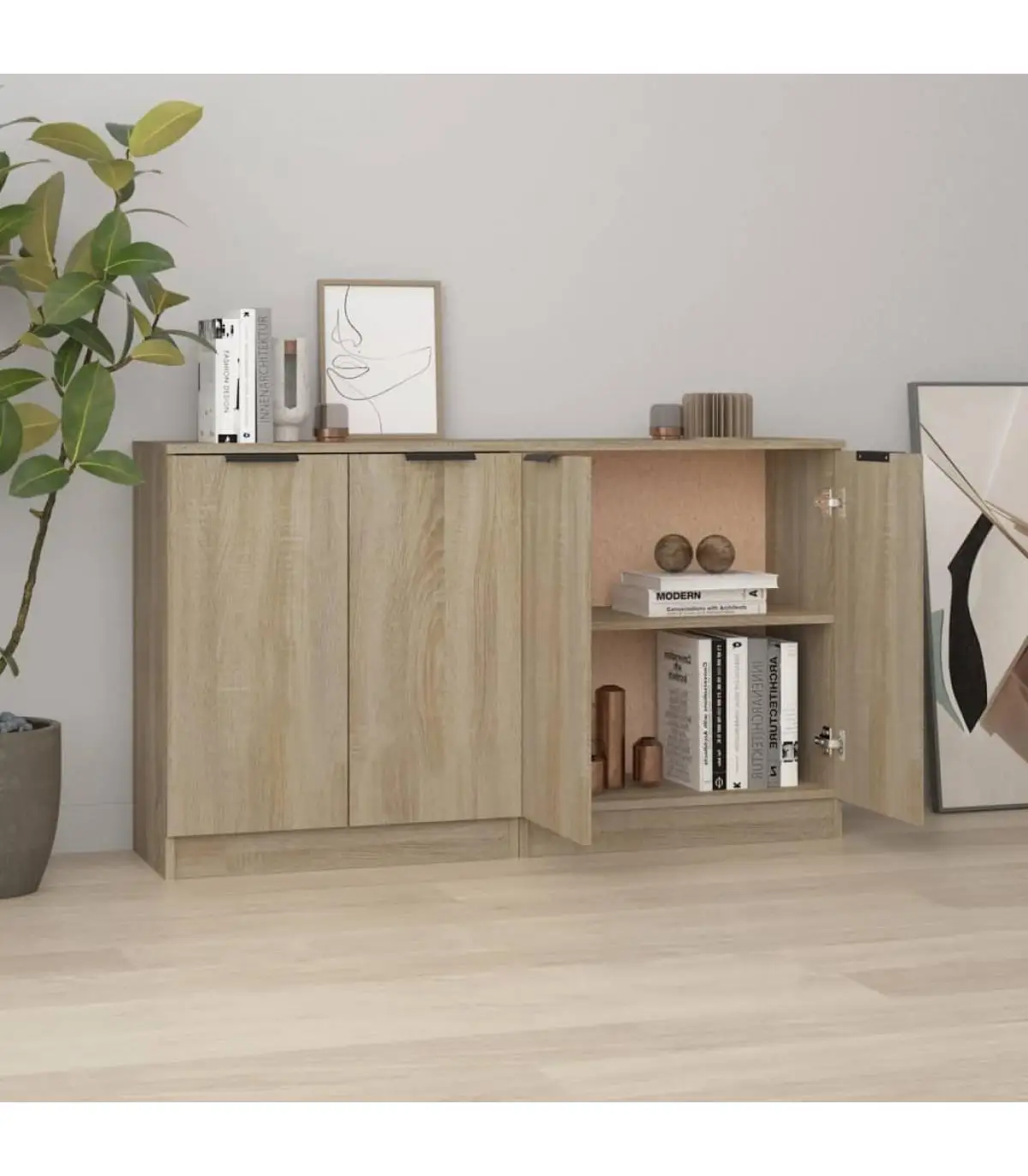 Sideboards 2 PAs plywood Oak Sonoma 60x30x70 cm