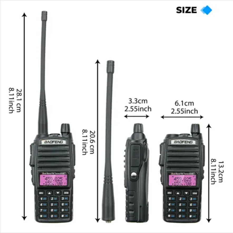 BaoFeng-Walkie Talkie de banda dupla real, rádio bidirecional, 8W, VHF, UHF, 2800mAh, UV-82