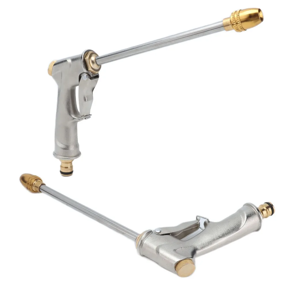 Copper Plated Aluminum Alloy Water Sprayer Silver Adjustable Hose Nozzle Easy Grip High Pressure Car Cleaning Sprayer