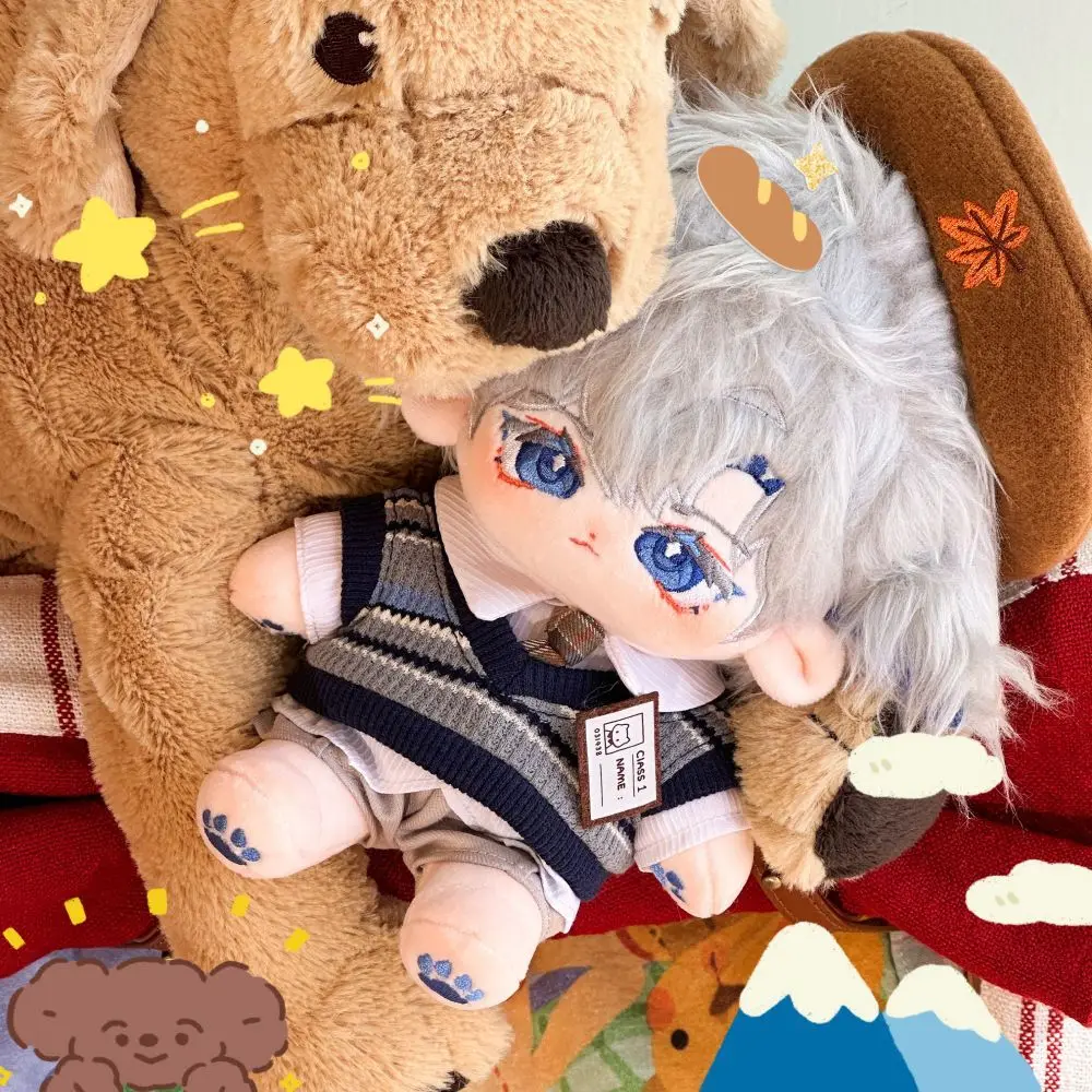 New 20CM No Attribute Cotton Doll Normal Body Washed Rabbit Silver Hair with Animal Ears with Skeleton Cool Boy Collect Gifts