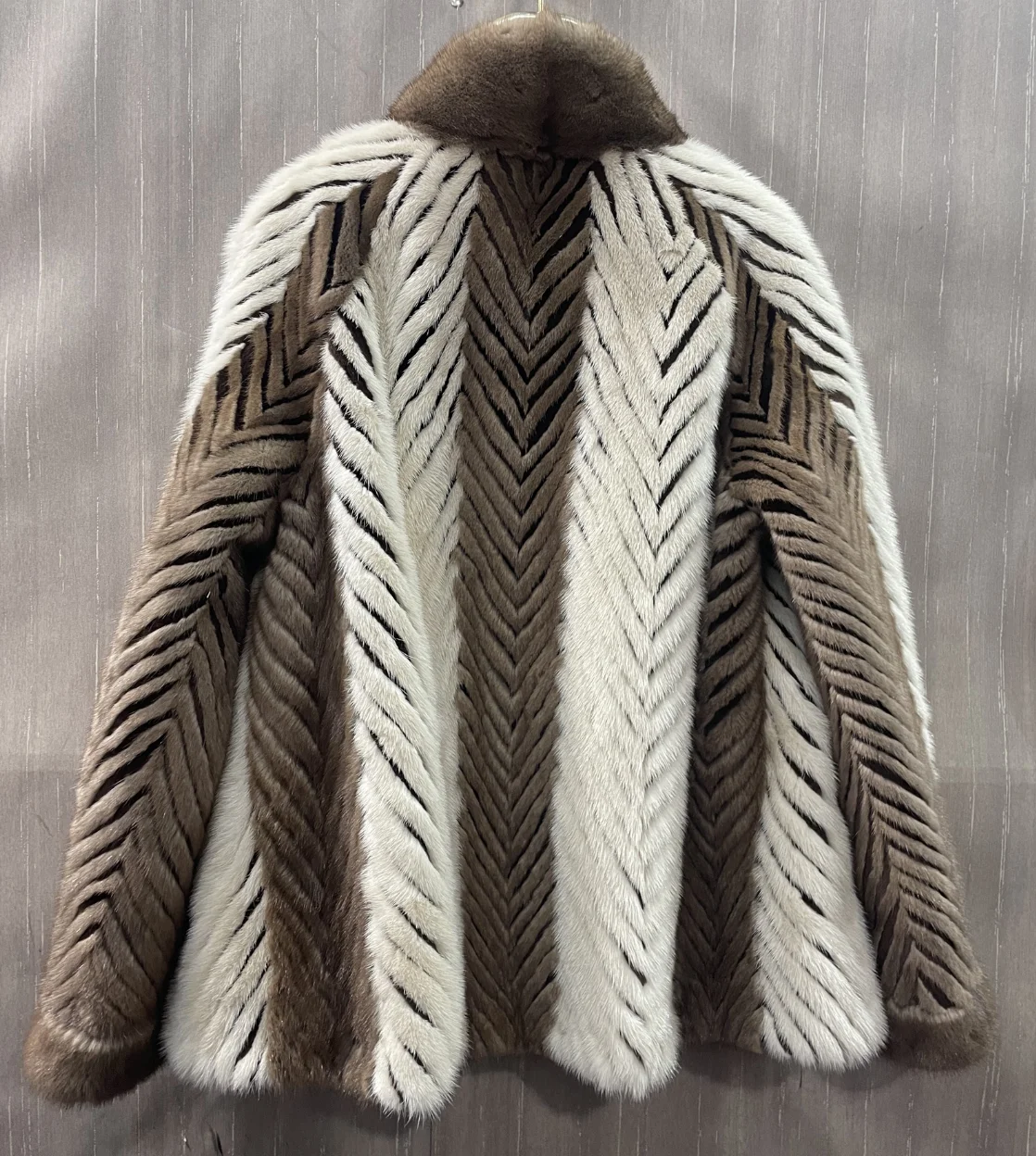 Women's mink fur jacket, striped style jacket, natural mink fur coat