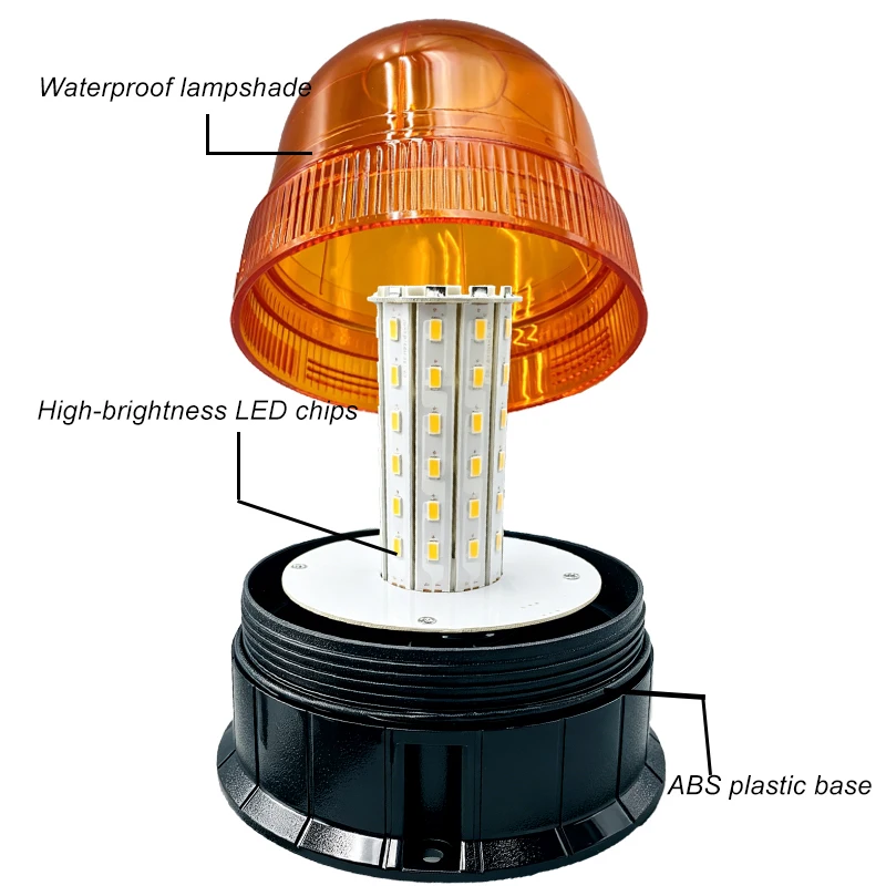 2026 12V/24V Amber LED Beacon Warning Light Rotating Flashing Strobe Safety Lamp for Trucks Machinery