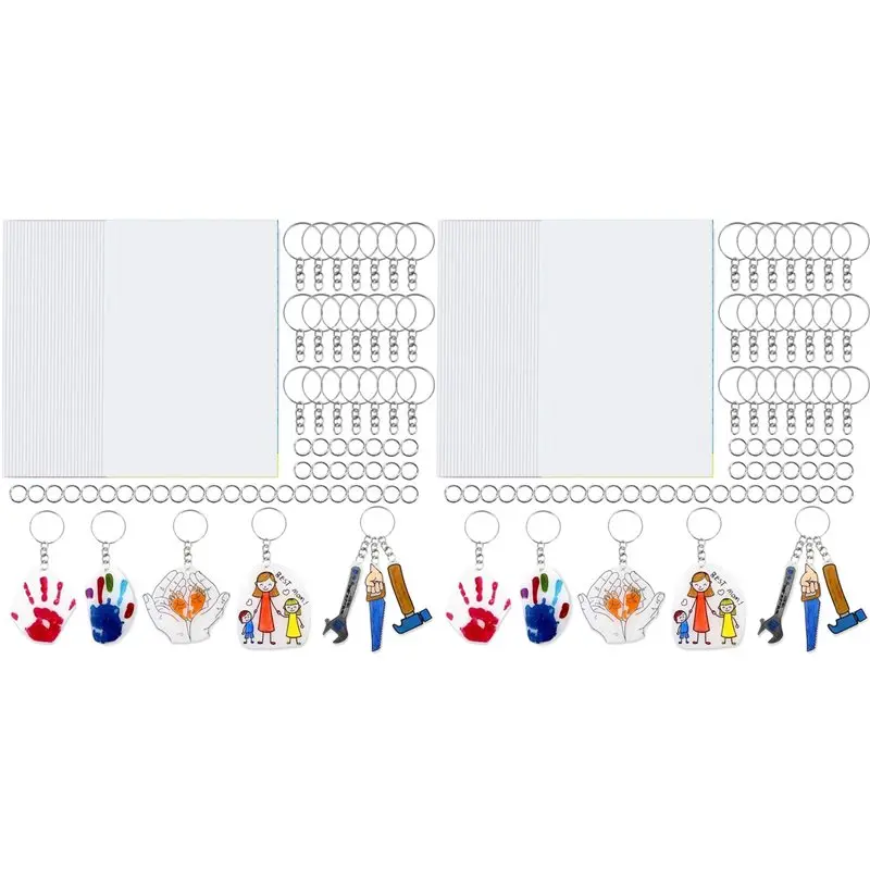 

~Latest Model 60PCS Shrink Plastic Sheets For Kids With 60 Keychains & 200 Jump Rings, Shrink Films Papers,For DIY Handprint Key