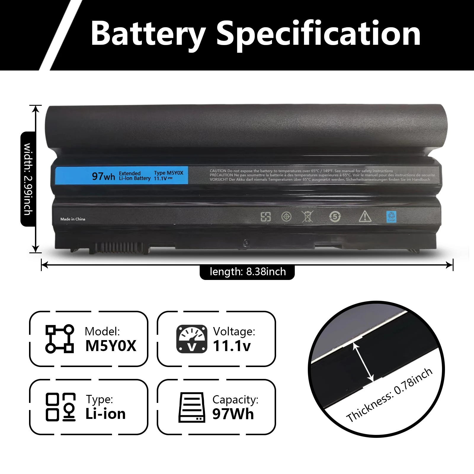 M5Y0X T54FJ 97Wh Laptop Battery for Dell Latitude E6430 E5420 E5430 E6420 E6530 E6540 E6440 04NW9 7FJ92 2P2MJ NHXVW M5YOX 8858X