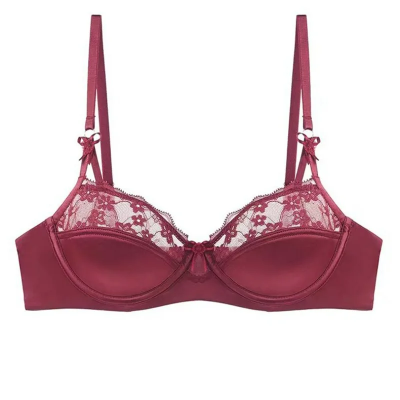 

Everyday Thin Bras for Big Bust Women French Demi Cup Sexy Lace Minimizer Anti Side Bulge