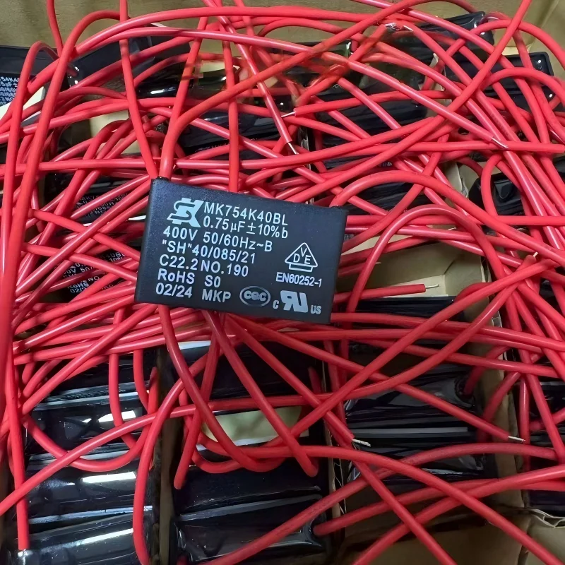 オリジナルmk754k40bl-075uf-400v-ac-mkpフィルムコンデンサ-赤色リード線-ファン冷却器-冷凍機モーター運転始動コンデンサ