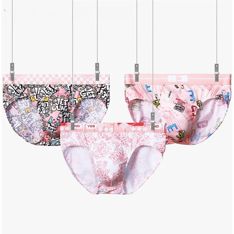 

Cotton Mens Sexy Underwear Pink Printed Convex Pouch Underpants Comfy Boys Briefs Breathable Swimsuit Male Sports Shorts Panties