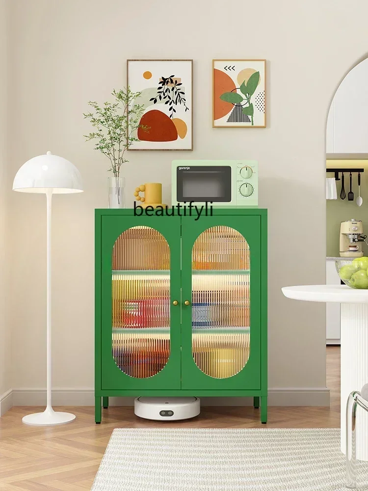 03.Nordic Korean Style Japanese Style Modern Tea Cabinet Living Room Snack Storage Iron Single Door High Leg Sideboard Cabine
