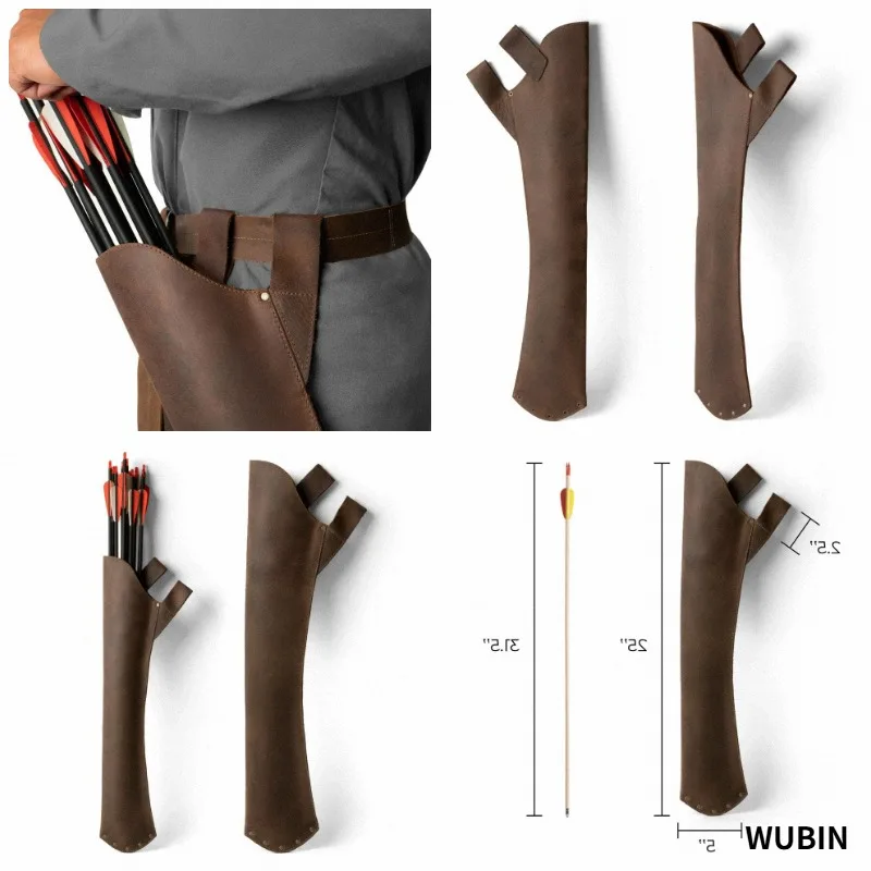 American Vintage PU Leather Archery Waist Quiver Outdoor Hunting Shooting Training Arrow Holder Carry Storage Pouch Accessory