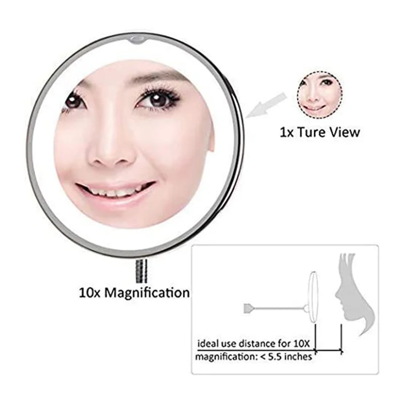 

ABEZ складное зеркало на присоске, вращение на 360 градусов, светодиодное 10X с прочной присоской, портативное беспроводное дорожное домашнее зеркало