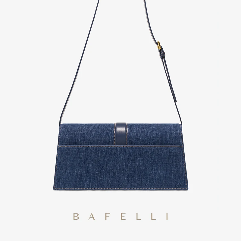 BAFELLI-Bolso de mano de cuero con solapa para mujer, cartera femenina de marca de lujo, estilo RETRO, DENIM, tendencia de hombro, 2023