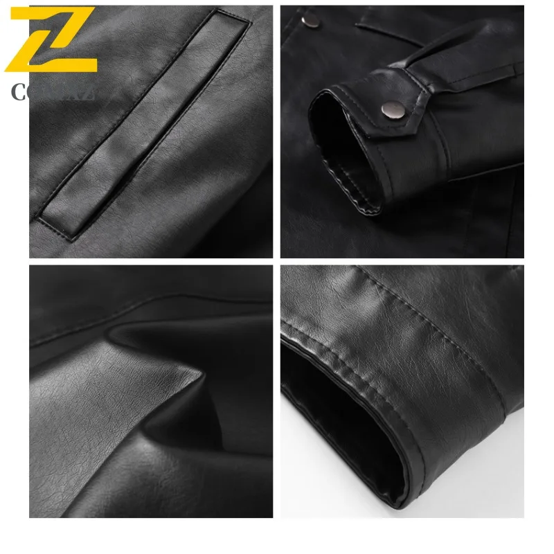 سترة جلدية كاجوال بياقة واقفة للرجال من COMXZ، معطف مريح لركوب الدراجات في الهواء الطلق، معطف جلد خريفي خفيف الوزن للسفر #4