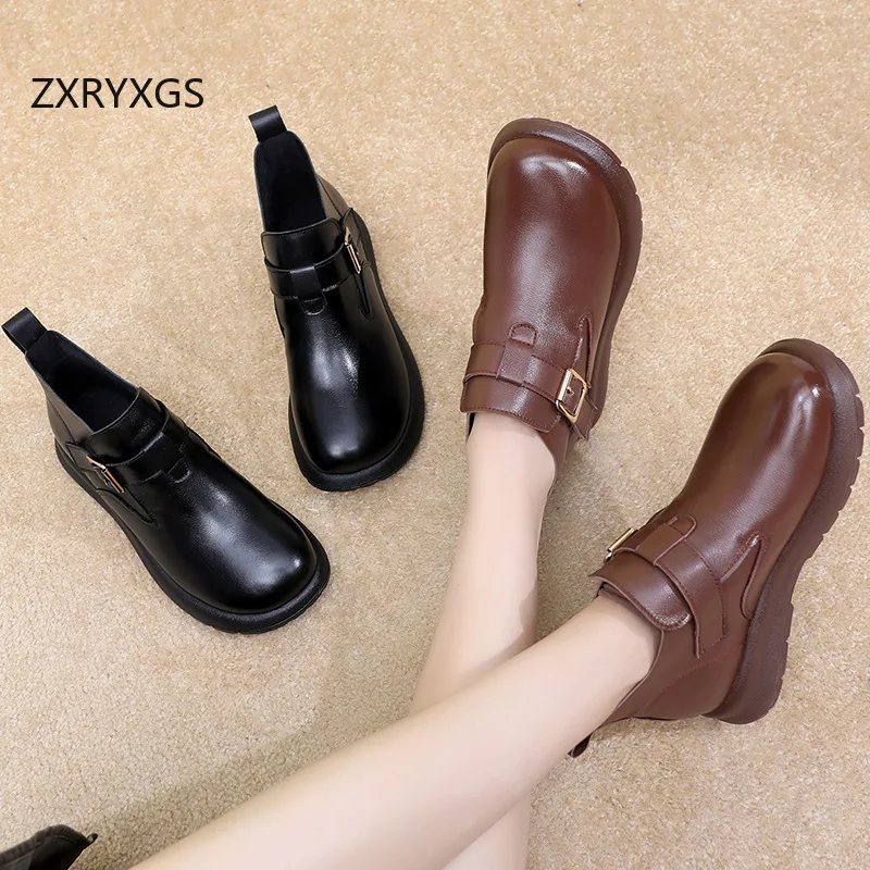 ZXRYXGS 2025 أفضل جلد البقر النساء بوط من الجلد الطبيعي حذاء واحد شقة عدم الانزلاق أحذية كبيرة الحجم موضة أحذية الشتاء الدافئة النساء #6