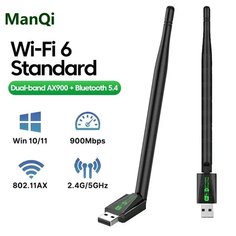 WiFi 6 USB Adapter 900Mbps Bluetooth 5.4 AX900 USB Dongle Wireless Network Card Dual Band 2.4G 5G Ethernet Receiver Free Driver