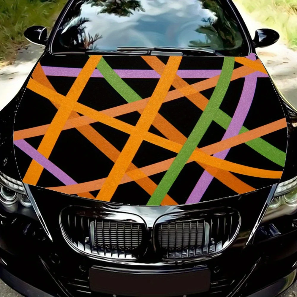 

Красочная виниловая пленка на капот автомобиля с пересекающимися линиями - водонепроницаемая, самоклеящаяся, наклейка для защиты поверхности для автодвигателя, Re