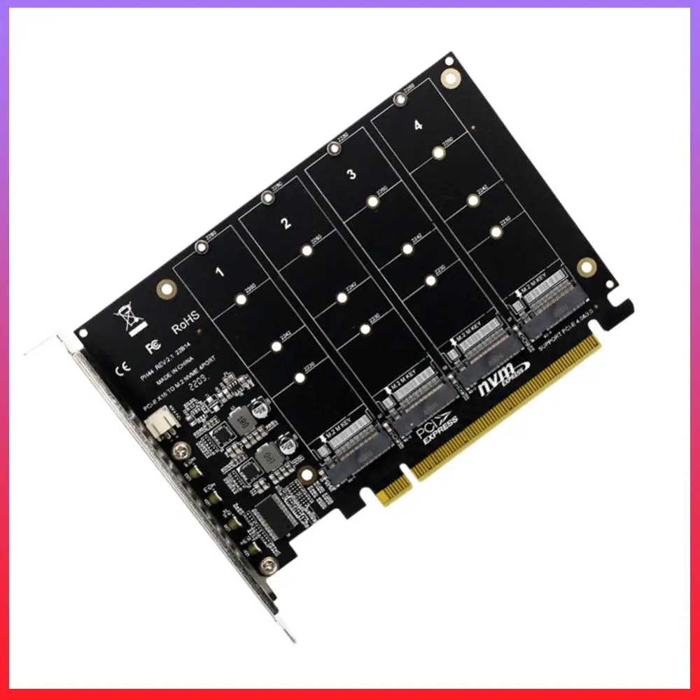 

Карта расширения с 4 портами M.2 NVMe SSD на PCIe x16, контроллер 4x32 Гбит/с, с функцией расширения PCIe Split/PCIe RAID и светодиодным индикатором