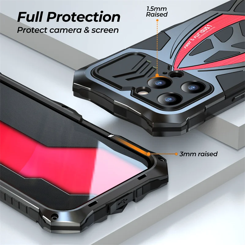 Shockproof Armored Metal Phone Case For iPhone 13 14 16 15 Pro Max Four Corner Reinforced Anti Drop For iPhone 15 Promax Case