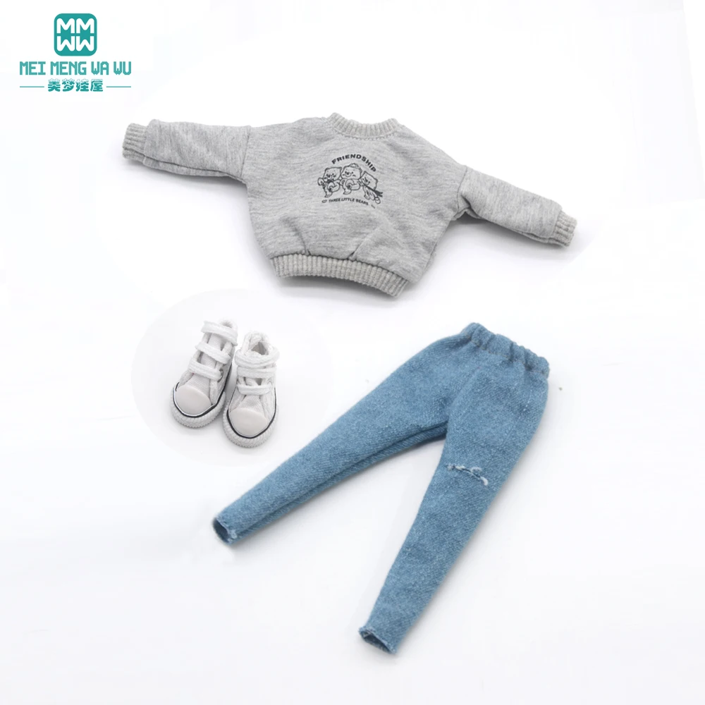 meimengwawu Kleidung für Puppen, dreiteiliges modisches Pullover-Set, passend für Blyth Azone OB22 OB24 Puppenzubehör 4