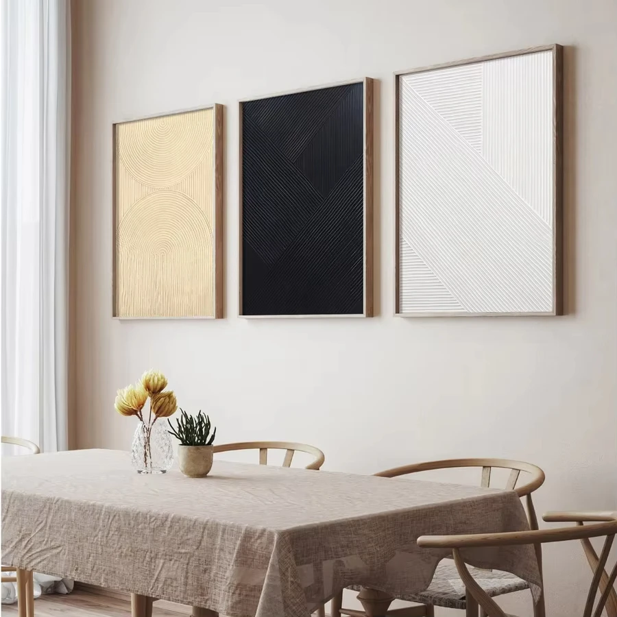3-piece Abstract Geometric Wall Art Canvas Painting Modern Black and White Style Bohemian Living Room Decoration Poster Print