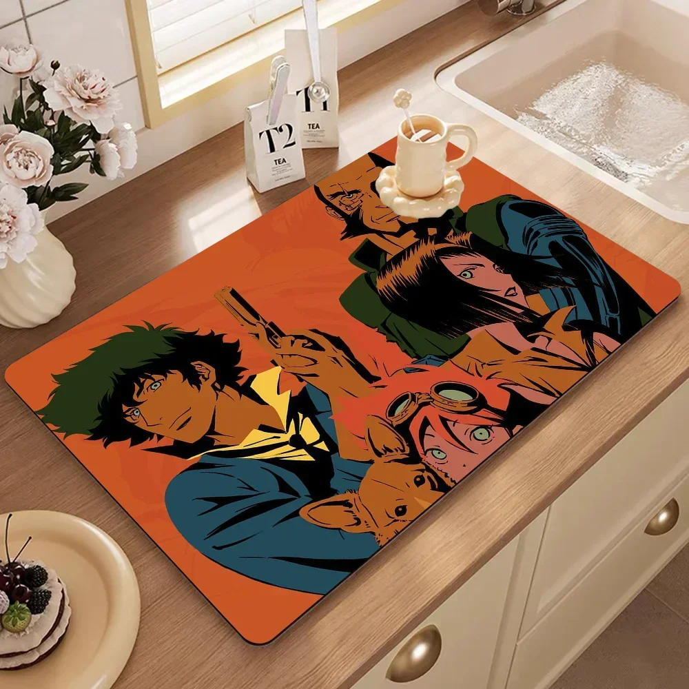 Cowboy Bebop Spike Anime Coffee Mat Dish Draining Mat Drying Mat Quick Dry Bathroom Drain Pad Kitchen Faucet Placemat