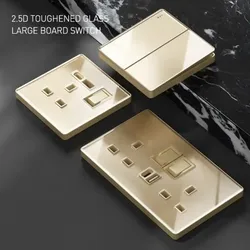 Gold Crystal Glass UK Malta Africa Hongkong Standard Wall Sockets Electric 2USB Type C Fast Charge USB Outlets