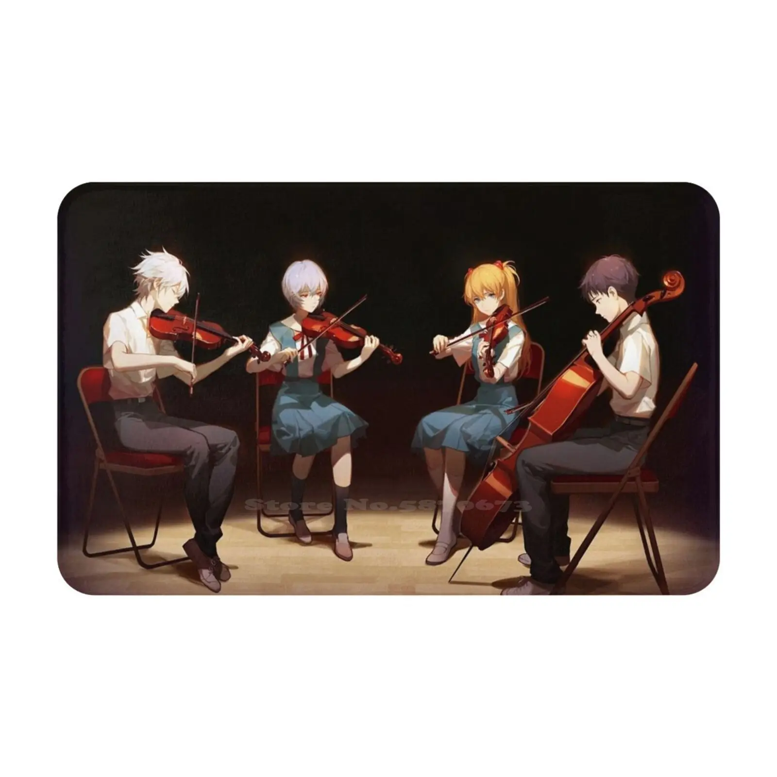 Music Band Soft Cushion Car Home Carpet Door Mat Asuka Langley Ayanami Violin Shinji Ikari Kaworu Nagisa Cute Kawaii Waifu